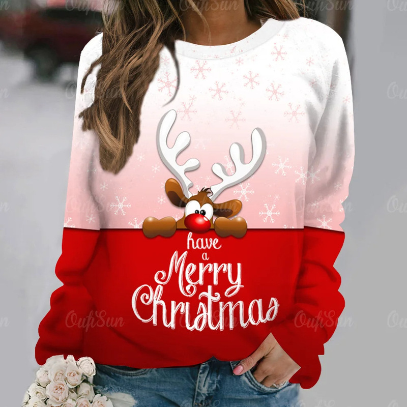 Wish AliExpress Cross-border New Christmas Cute Elk Lady Fashion Street Trendy Pullover Sweatshirt