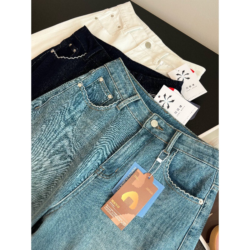 High-End Straight-Leg Stylish Baguette Pants for Women 2025 Autumn Four-Way Stretch Slimming Straight-Leg Cropped Jeans