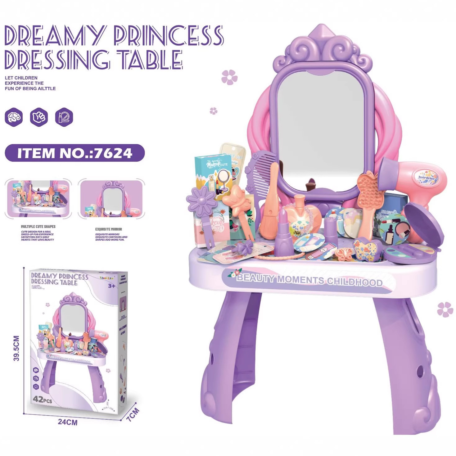 Transfronterizos niños simulación de luces y música chicas vestidos joyas mesa de maquillaje para pasar la casa princesa tocador juguetes