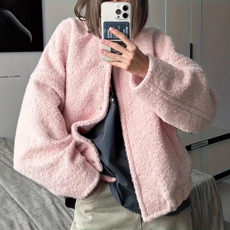 Amazon's Best-Selling European and American Cross-Border Women's Clothing, Pink Women's Jacket, New Winter Style, Loose-Fitting Mid-Length Style