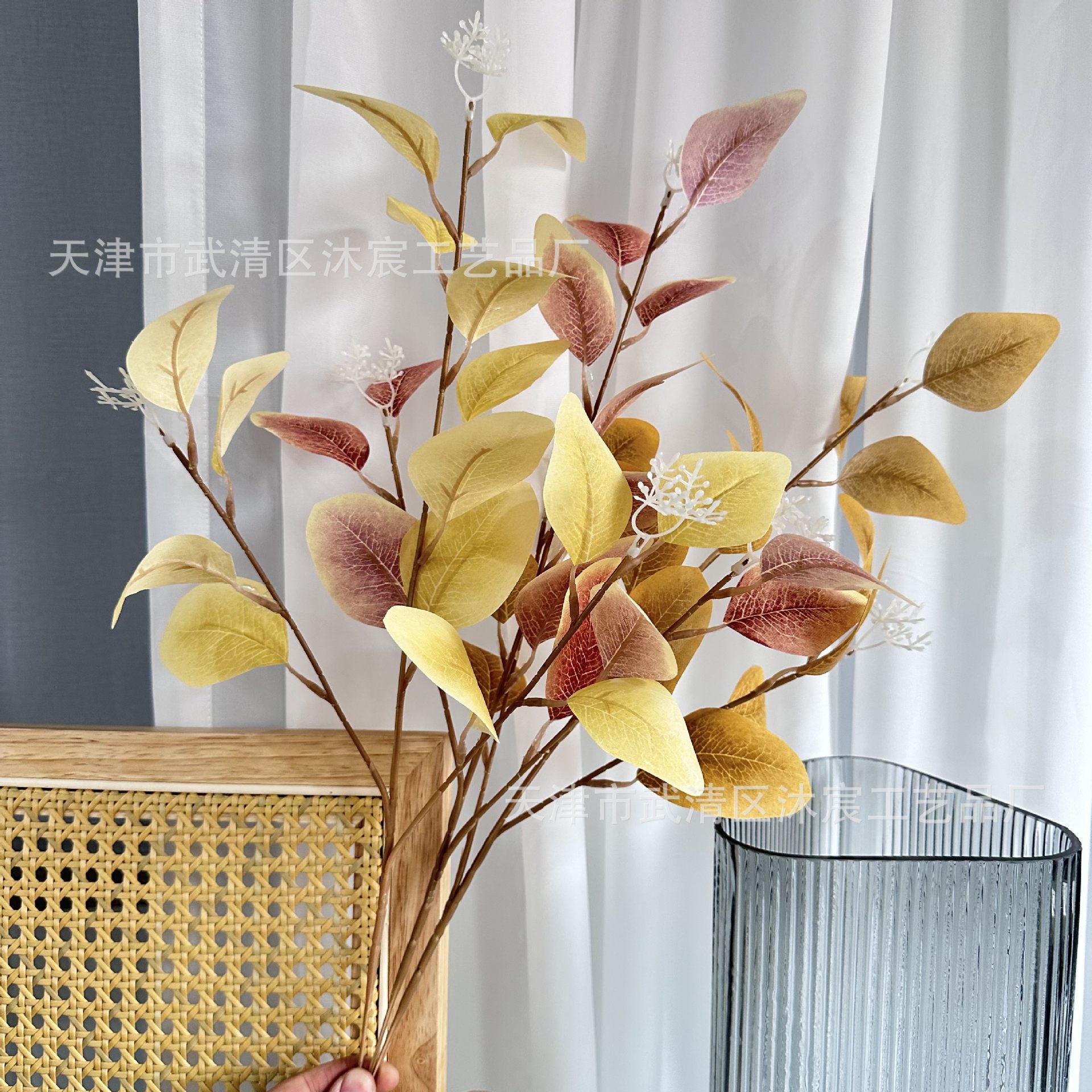 Pequeño tenedor hojas de eucalipto hoja de eucalipto vena celebridad de Internet hojas de eucalipto hoja de manzana Fondo decoración de la pared flor hoja flor artificial