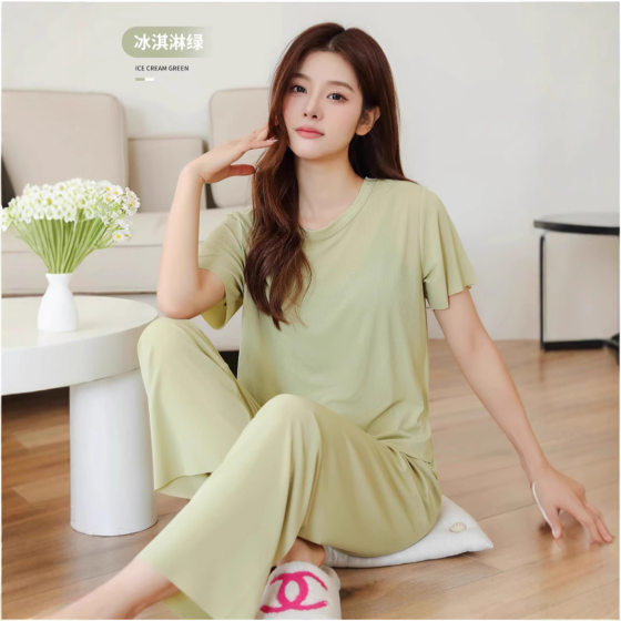 Pajamas for Women, Summer Cool Ice Silk Short-Sleeved Trousers, Two-Piece Set, Thin Home Clothes, Can Be Worn Outside, Men's Shorts Set