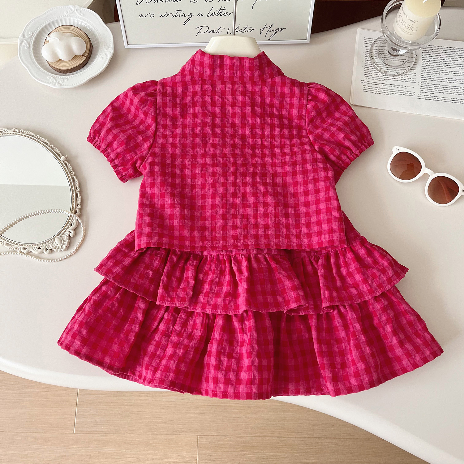 Mädchen Sommer Set Mit Kariertem Rock Und Kurzarmshirt_voghion.com
