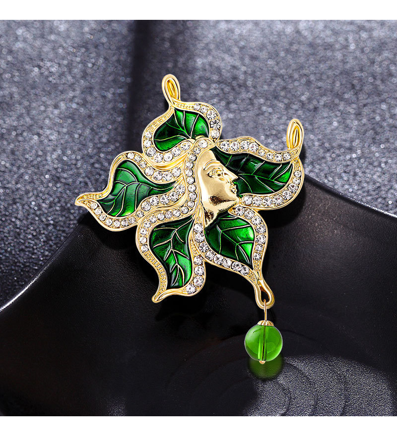 Elemento di design spilla a forma di fiore in cristallo di lusso leggero con giglio verde tempestato di diamanti spilla vintage per giacca_voghion.com