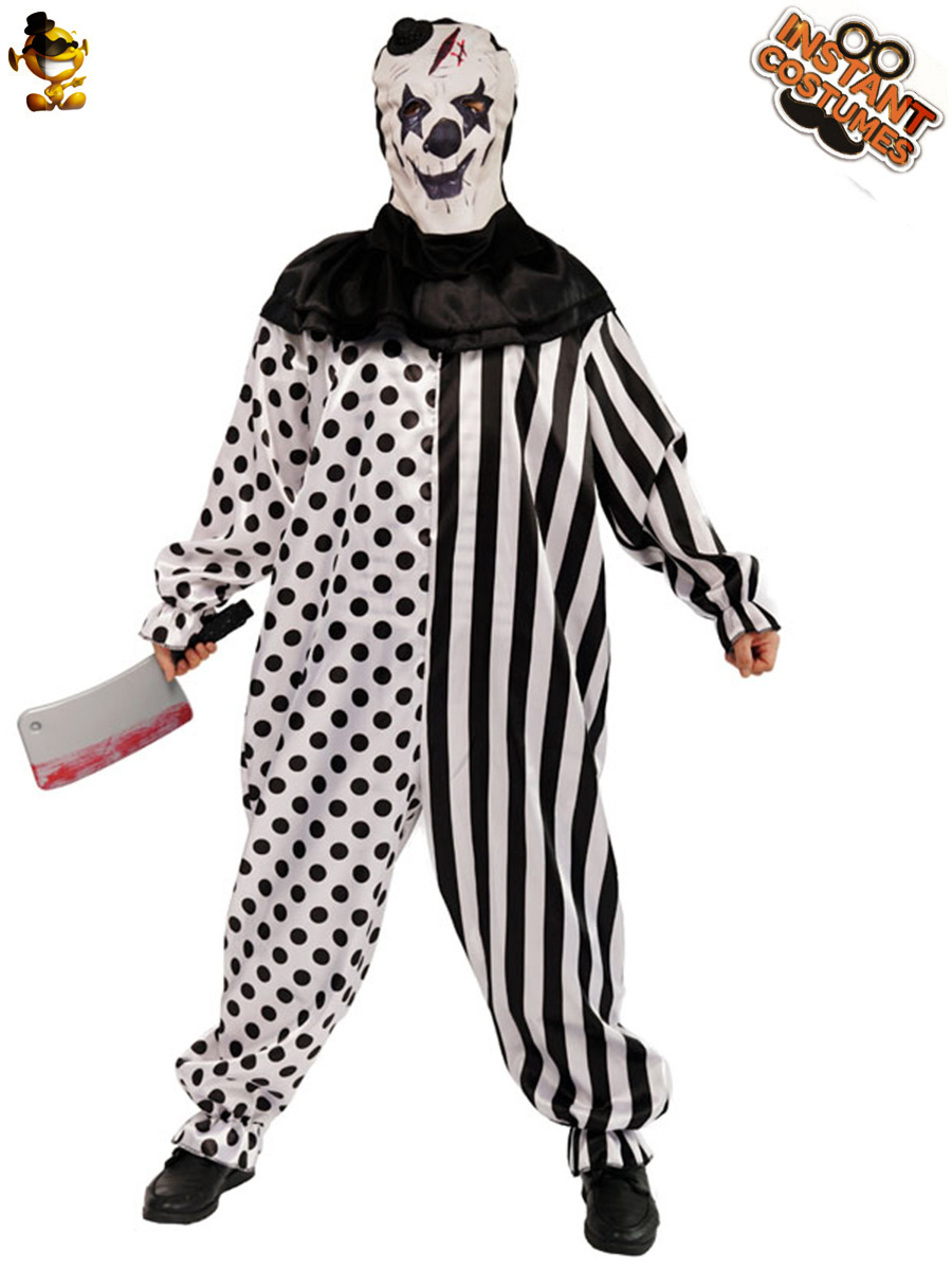 Halloween adulto horror sangriento matanza payaso traje grande hombre blanco y negro Juego mal payaso rendimiento traje cos