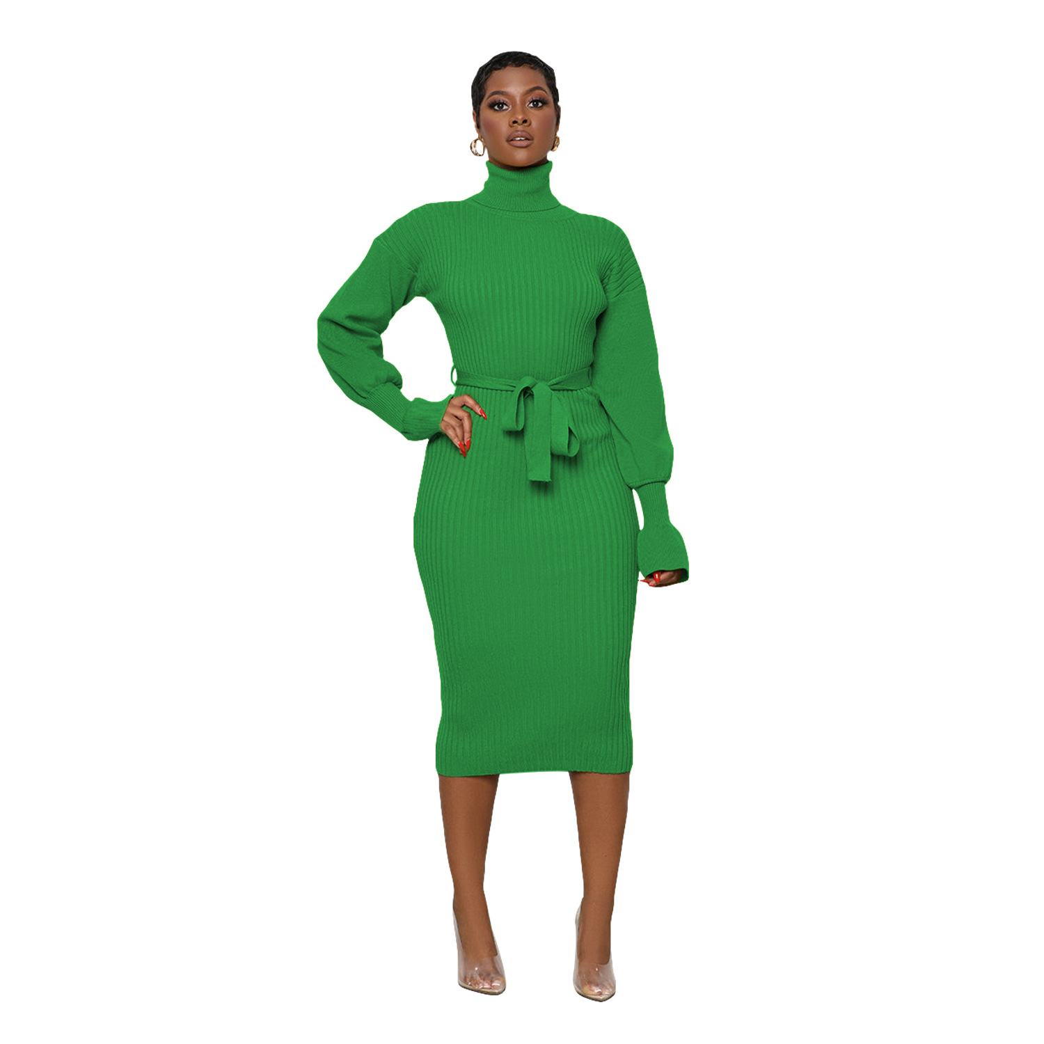 Women's Clothing solid color high collar knitted strap dress_voghion.com