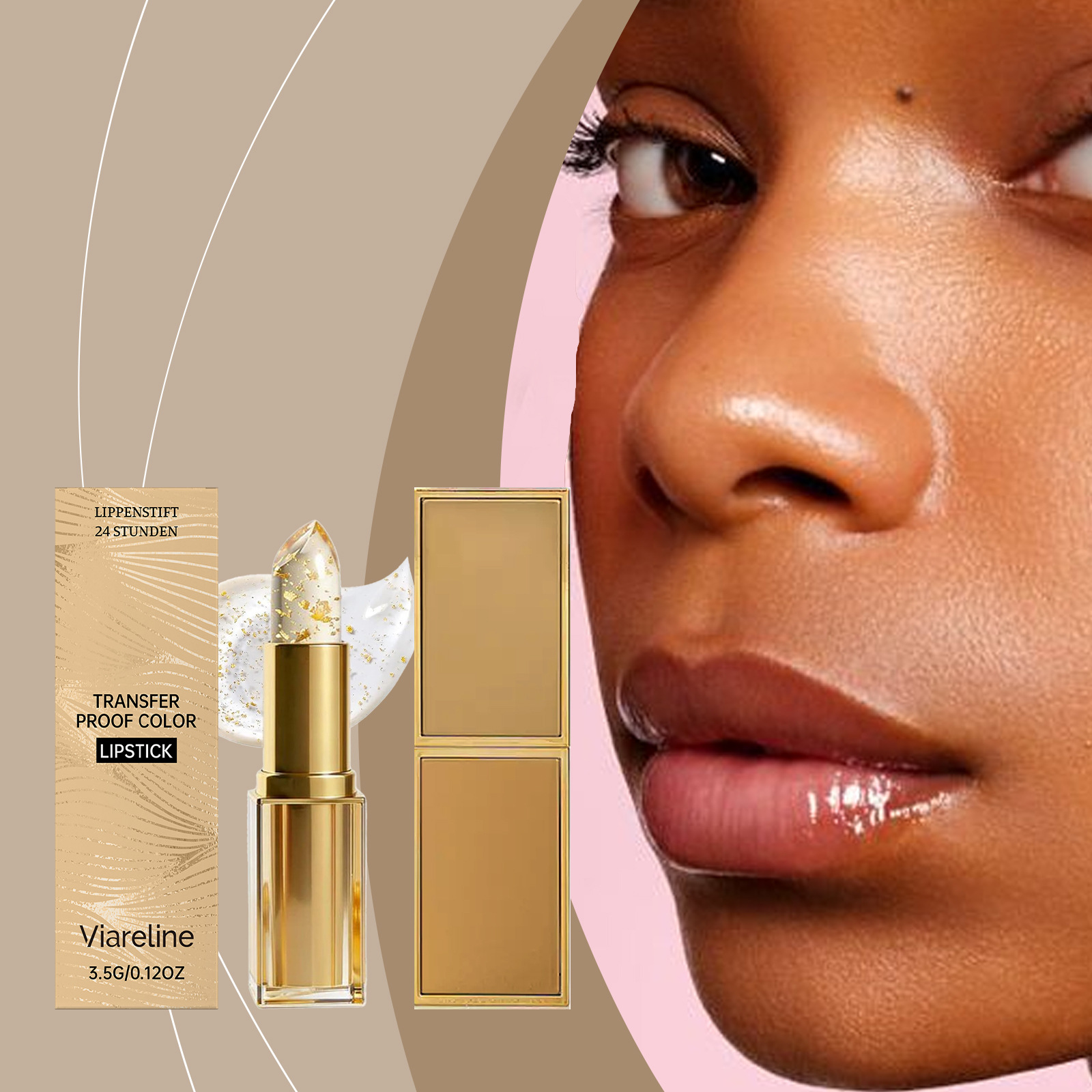 Viareline Gold Foil Color-Changing Moisturizing Lipstick, Lightweight Texture, Non-Sticky, Leaves Lips Soft, Hydrated, and Shiny