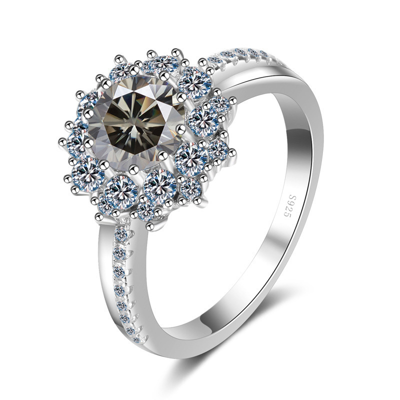 Transfronterizo para 2022 nuevo anillo de plata esterlina s925 de 1 quilate para mujeres, anillo de piedra de moissanita, ventas calientes