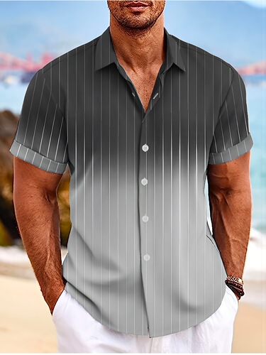 men's summer casual striped gradient short sleeve shirt