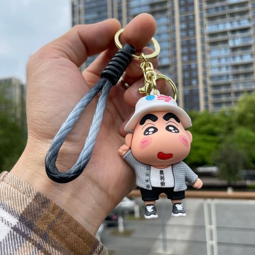 Cute Crayon Shinchan 3D figurine car keychain schoolbag pendant keychain doll machine small gift wholesale 
