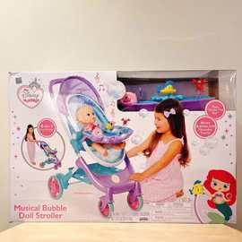 迪士尼正版婴儿小推车美人鱼托盘音乐泡泡仿真过家家儿童玩具