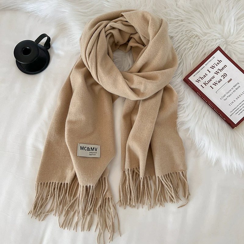 Scarf knitted, solid velvet cashmere look, 200×70 cm, thickened Korean demi‑season