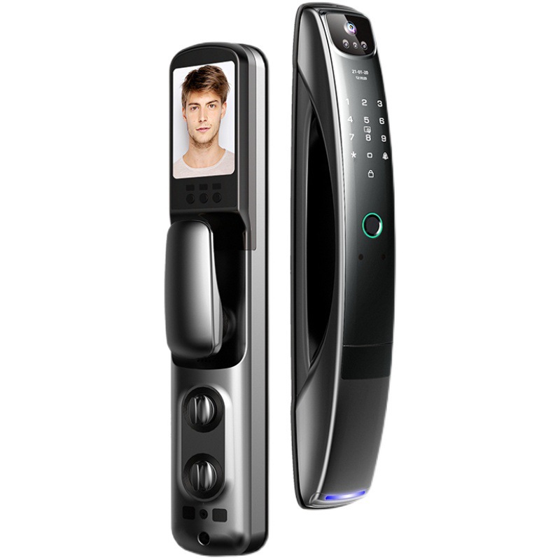 俄罗斯锁体涂鸦3D人脸识别指纹锁对讲自动监控智能密码锁防盗门