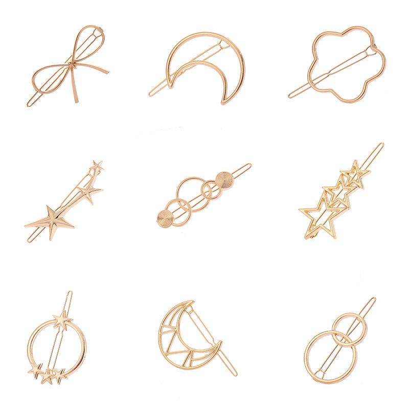 韩版镂空气质百搭五角星星月亮蝴蝶结几何型多款发夹
