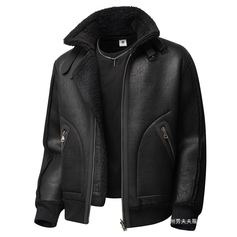 JK2032 New Cross-Border Trade Casual Fashionable Reversible Plus Size Men's Leather and Fur Integrated Fleece-Lined Jacket