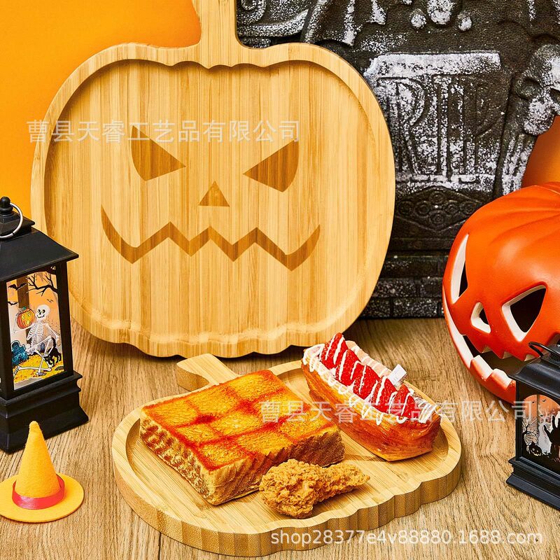 Wooden Pumpkin Tray Halloween Pumpkin Dinner Plate Gothic Bamboo Pumpkin Deli Plate Factory Direct Supply