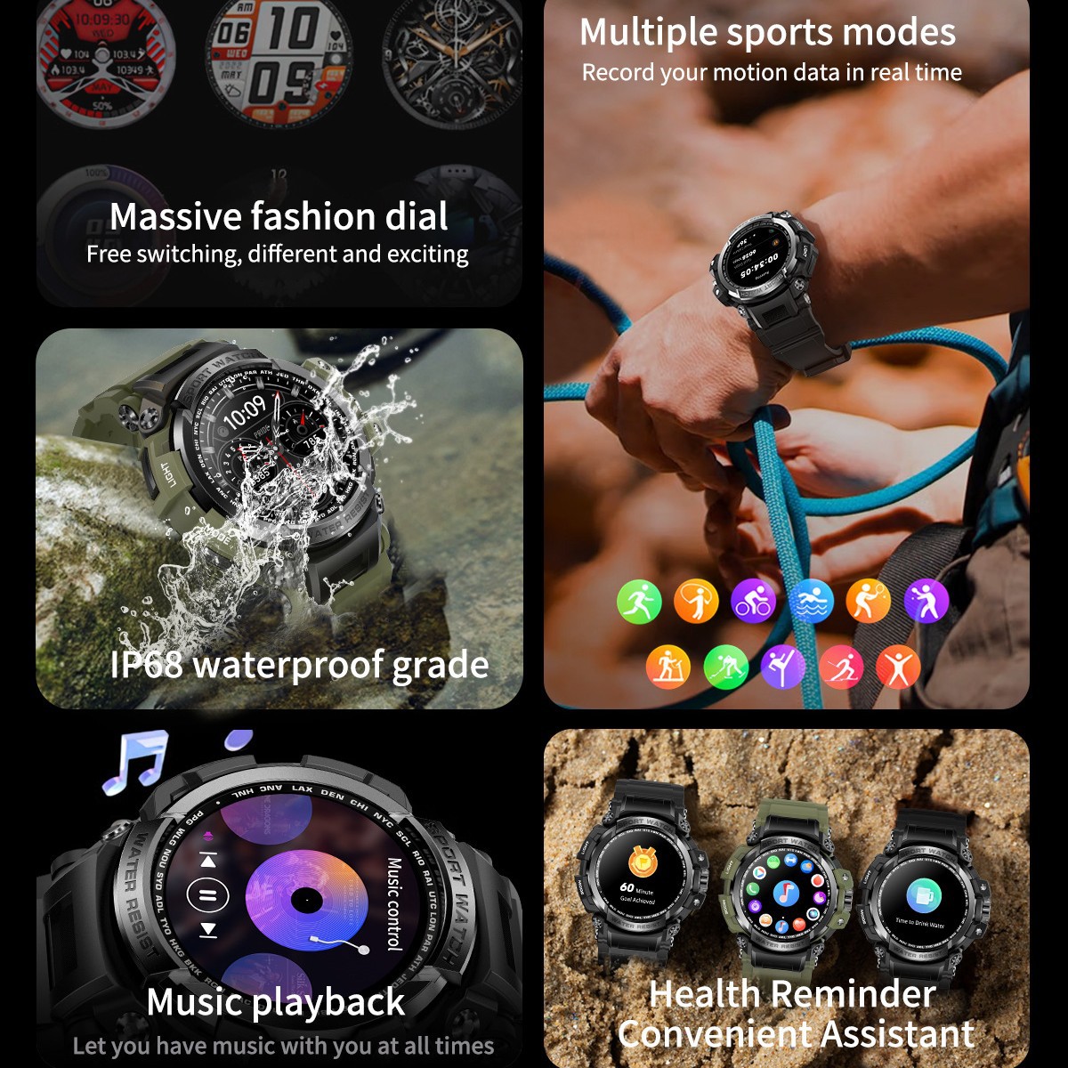 [Dafit] LC16 tres-Prueba de deportes al aire libre natación Bluetooth llamada reloj inteligente Música mesa de monitoreo de salud