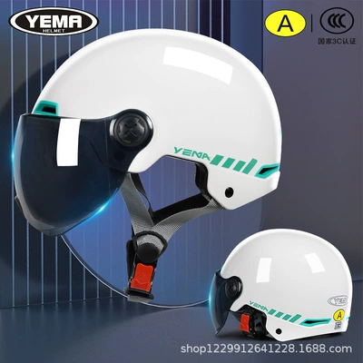Summer Safety Helmet Motosiklet kaskı (dəbilqə) - pearl-white-embellished-floral-sun-protection-dark-blue-short-lens