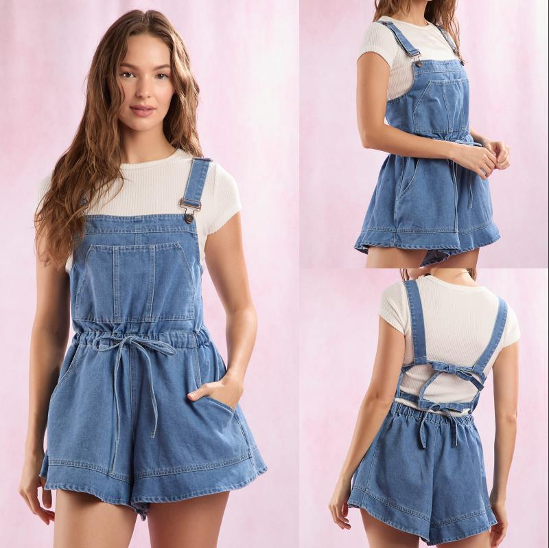 欧美外贸时尚女生宽松背带牛仔裤绑带简单搭配减龄舒适背带裤