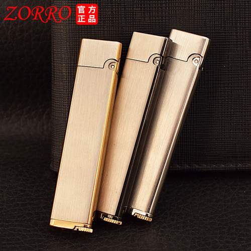 Zorro kerosene lighter slim and light brushed light version logo vintage grinding wheel men's gift lighter wholesale