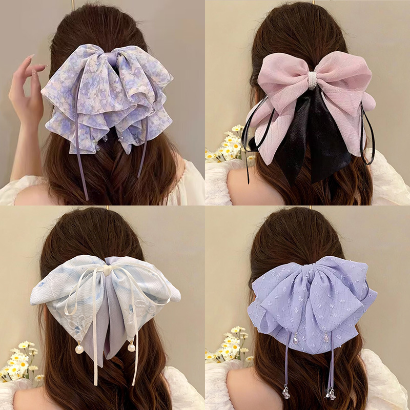 2026 New Style Fabric Floral Bow Ponytail Clip Hair Accessory Elegant Half-Tied Hair Clip Hair Ornament