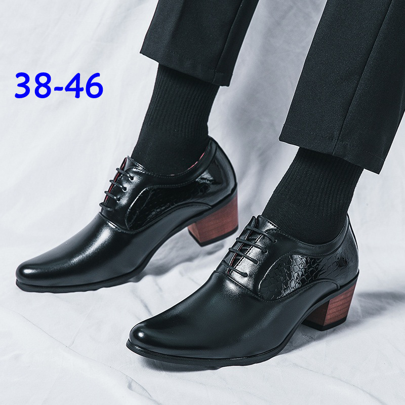Cross-Border Large Size Pointed Toe High-Heeled Leather Shoes for Men British Business Casual Heightening Wedding Shoes Korean Style Glossy Hairstylist Trendy Shoes Cross-Border Large Size Pointed Toe High-Heeled Leather Shoes for Men British Business Casual Heightening Wedding Shoes Korean Style Glossy Hairstylist Trendy Shoes