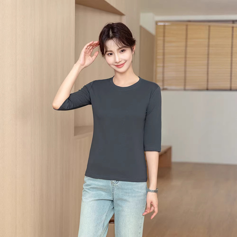 Women's Mercerized Cotton Three-Quarter Short-Sleeve T-Shirt, 100% Pure Cotton, Available in Multiple Colors, Casual Style, Regular Fit, Moisture-Wicking, Lightweight Women's Mercerized Cotton Three-Quarter Short-Sleeve T-Shirt, 100% Pure Cotton, Available in Multiple Colors, Casual Style, Regular Fit, Moisture-Wicking, Lightweight