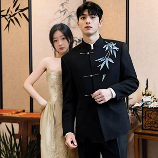 2025新款中式中山装订婚男士国风立领西装春秋新郎婚礼西服唐装秋