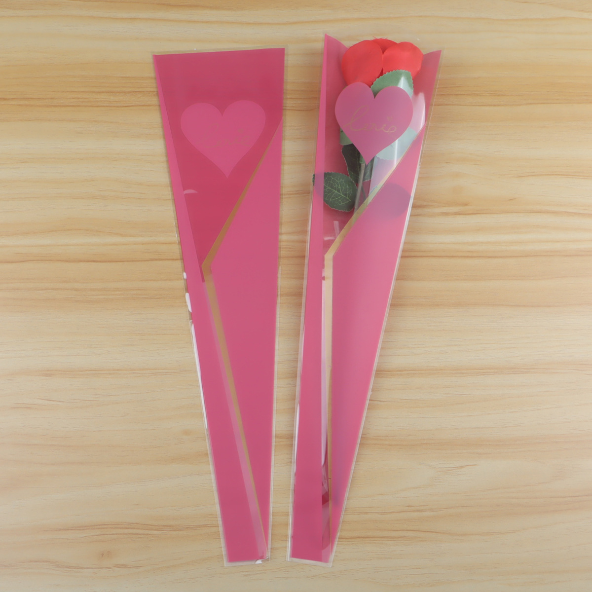 Bolsa de Plástico OPP para Ramo de Flores con Diseño de Corona y Rosa Individual para el Día de San Valentín, Venta al por Mayor