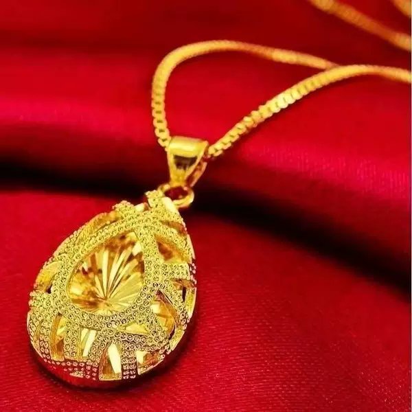 Gold-Plated Copper Water Drop Pendant Hollow Dreamcatcher Necklace Elegant Women's Fashion Live E-Commerce Factory Supply Wholesale