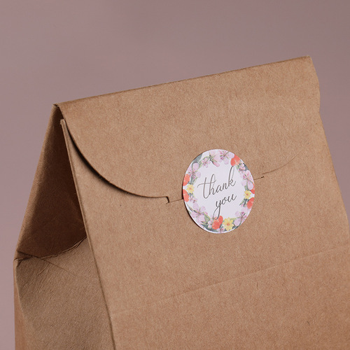Round Sealing Tape Thank You Sticker, Self-Adhesive Label Printed on Copper Paper, Circular Sealing Tape