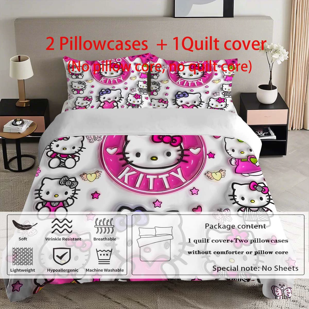 Sanrio, hello kitty, cartoon bedspread, print, polyester