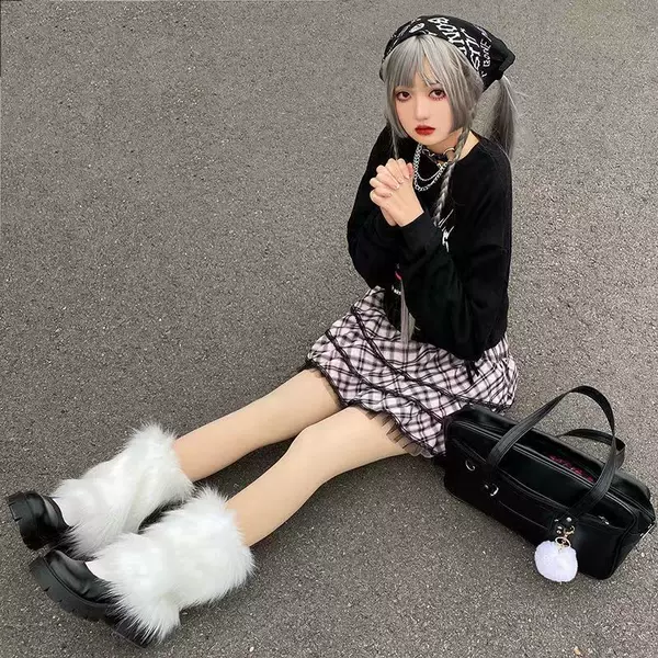 Y2K Subculture Sexy Calf Fur Socks Autumn and Winter Sweet Girl Imitation Fox Fur Leg Covers and Boot Covers for Women