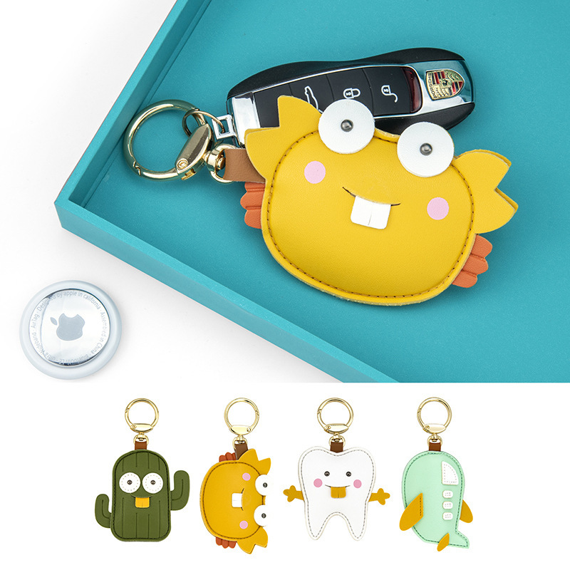 Eight buck teeth key chain small fresh access card leather case airtag anti-lost key pendant creative small gift