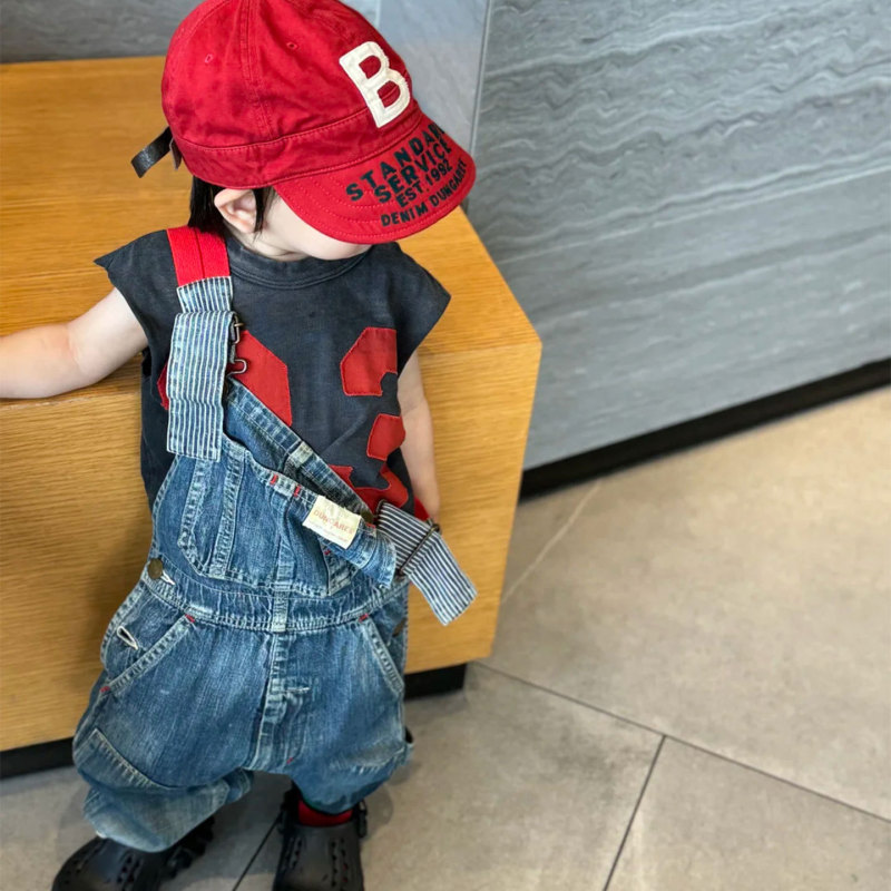 男の子パンツ子供夏服2025新しい薄いファッショナブルなオーバーオール女の赤ちゃんストリートデニムパンツ|undefined