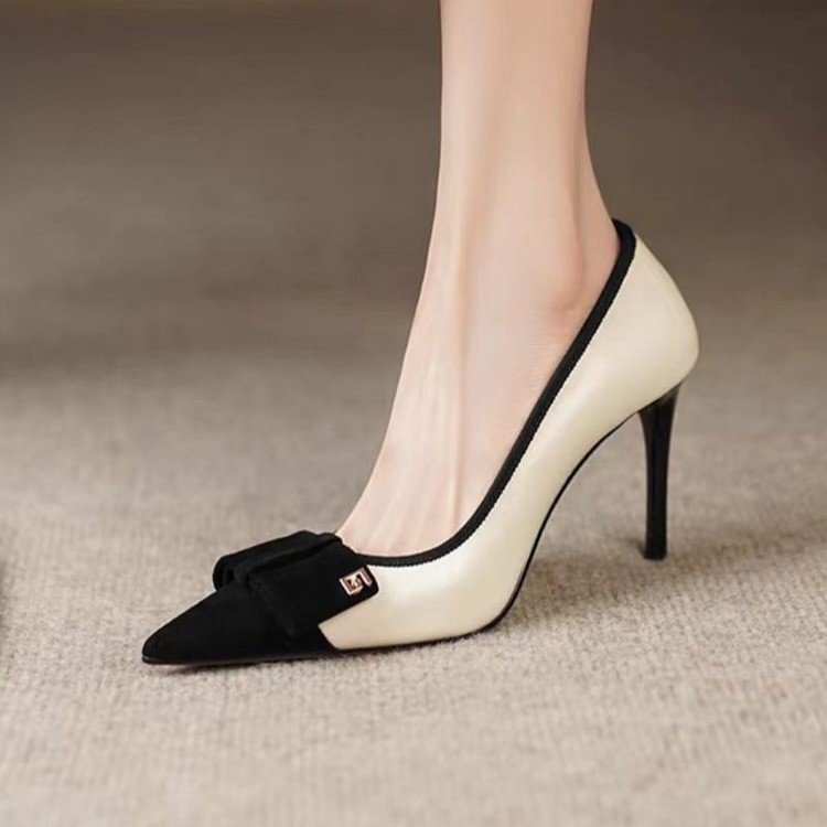Pointed Toe Flats for Women 2024 Spring and Summer Shallow Mouth Color Matching Bow High Heels Stiletto Sexy Fashionable Women's Shoes