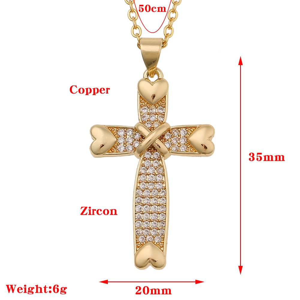 Collier Pendentif Croix En Forme De Cœur En Zircon Micro-incrusté De Cuivre À La Mode display picture 1