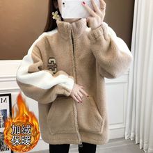 亚马逊新款羊羔毛绒卫衣外套女秋冬季新款韩版开衫加绒加厚外套女