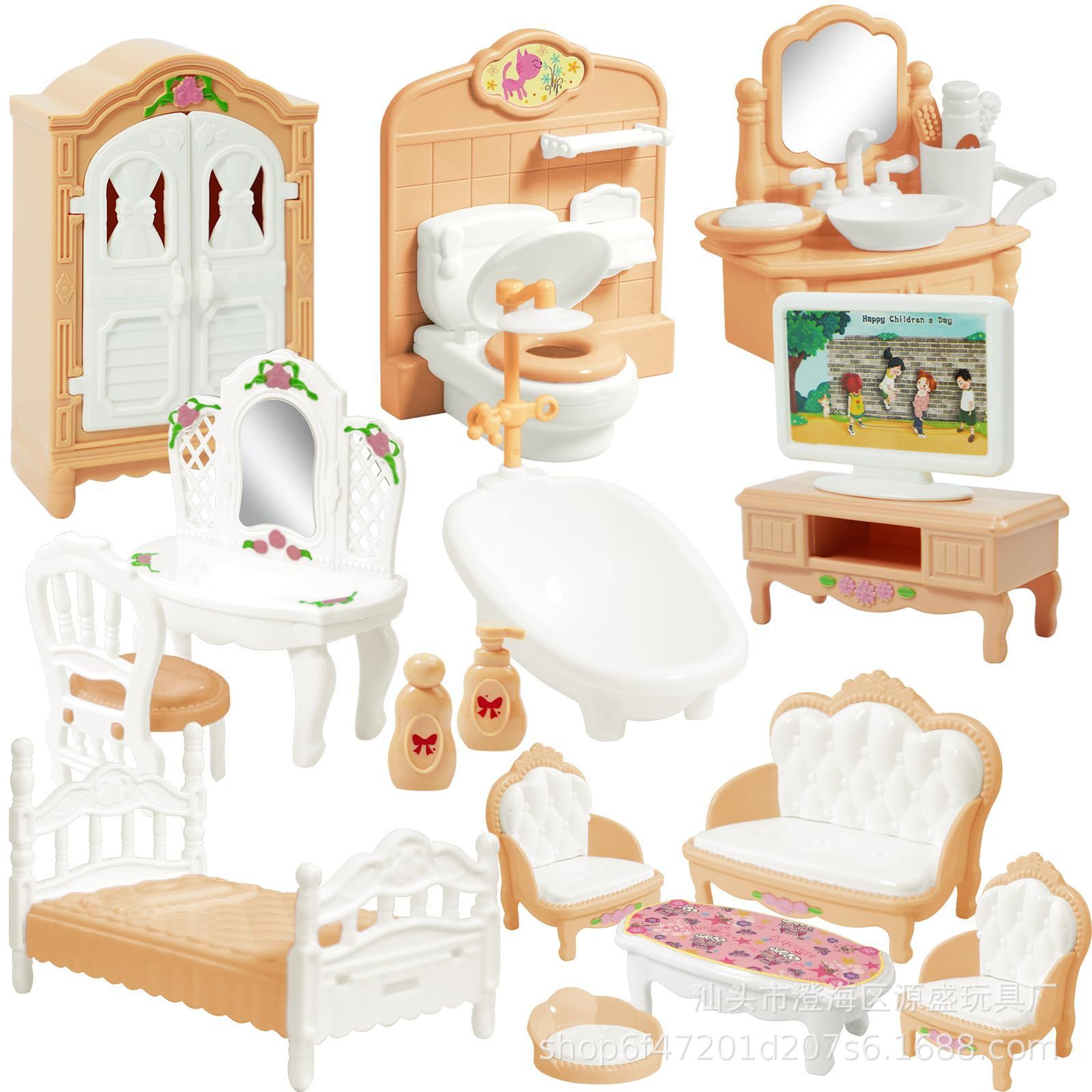 Cross-border miniature furniture set, 1:12 scale, bathroom scene decorations, pretend play toy set, children's bedroom, living room.