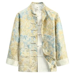 Ancient Style Fragrant Cloud Yarn High-End Tang Suit Shirt Ethnic Long-Sleeved Men's Chinese Spring & Fall Silk Mulberry Silk Chinese Top