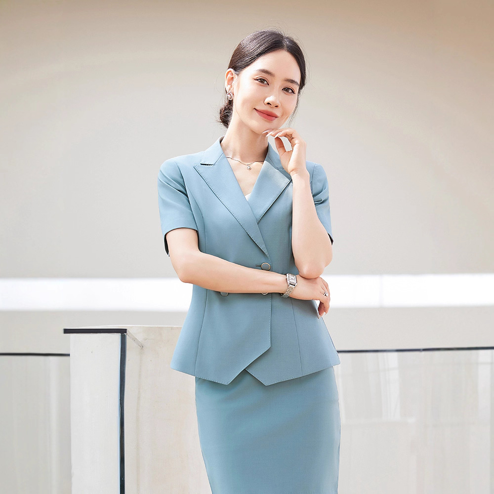 职业套装女夏季气质女神范短袖西装套裙高级感珠宝店美容院工作服