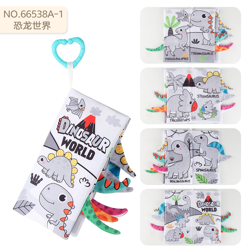 Bebé desgarrable lavable cola libro de tela 4 páginas 8 lados educación temprana cognición dinosaurio animal océano paño libro traje
