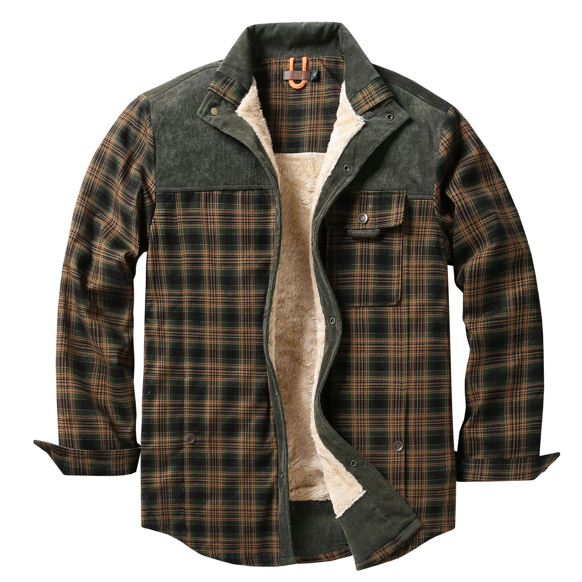 Camisa a cuadros de tamaño europeo Amazon chaqueta de hombre abrigo transfronterizo forrado de lana más tamaño Chaqueta de algodón cálido de invierno