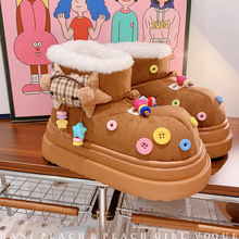 HD11122A12纽扣猫咪可爱秋冬毛绒雪地靴少女ins韩系棉鞋防风保暖