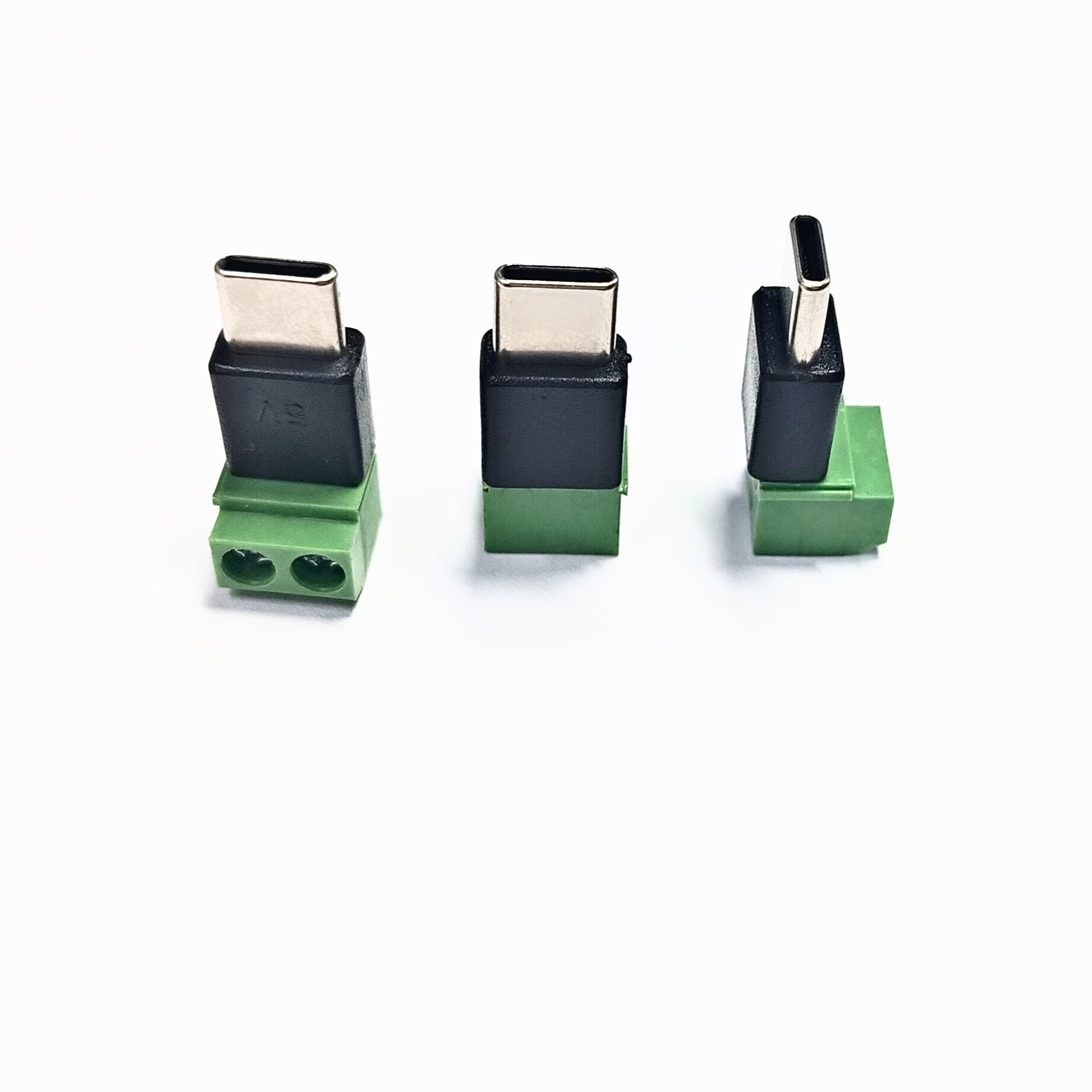 Type c公转2Pin5V免焊绿色端子转接头USB快速连接器手机电脑充电