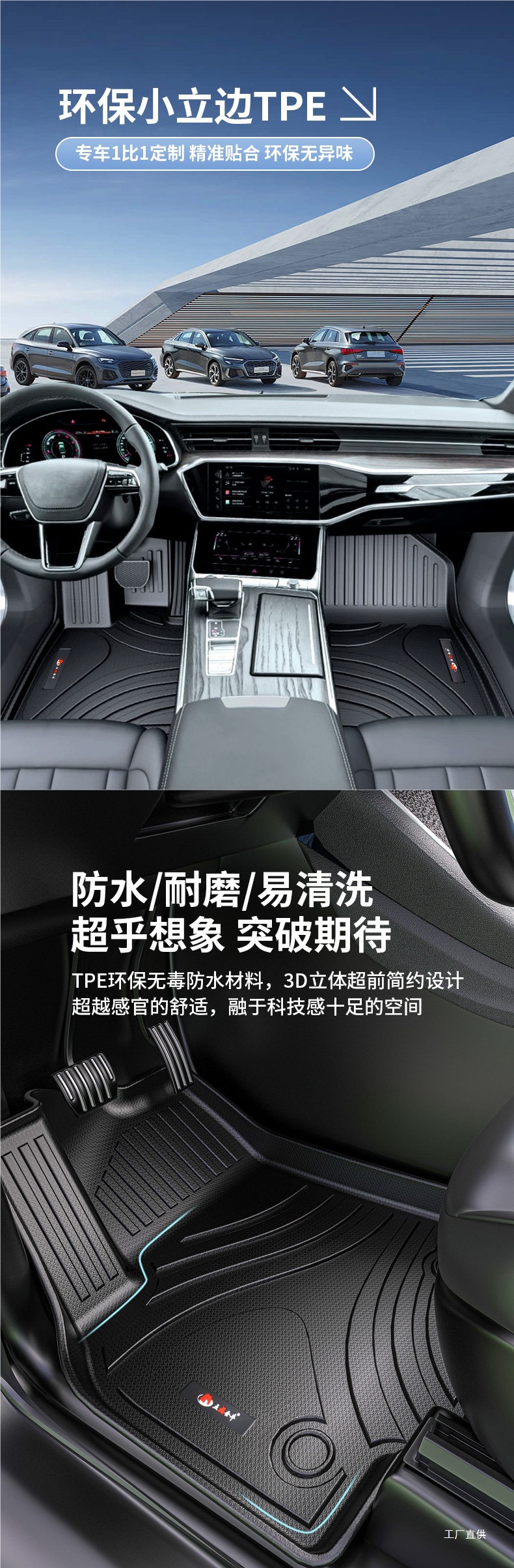 Five Blessings Golden Ox Carbon Fiber Pattern Tpe Car Floor Mats for Audi, Aito M7, Li Auto L7, Buick Gl8, Lanzheng, Denza, and Peihui