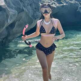 2025女装新款ins辣妹性感美背挂脖波点吊带荷叶边系带波点比基尼