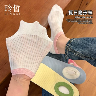 夏季女款网眼透气抗菌隐形袜女士多巴胺色棉袜硅胶防滑不掉跟批发