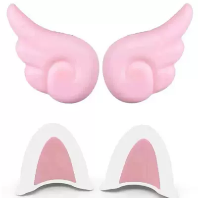 cute little accessories, Motosiklet kaskı (dəbilqə) - pink-wings-white-pink-two-tone-cat-ears