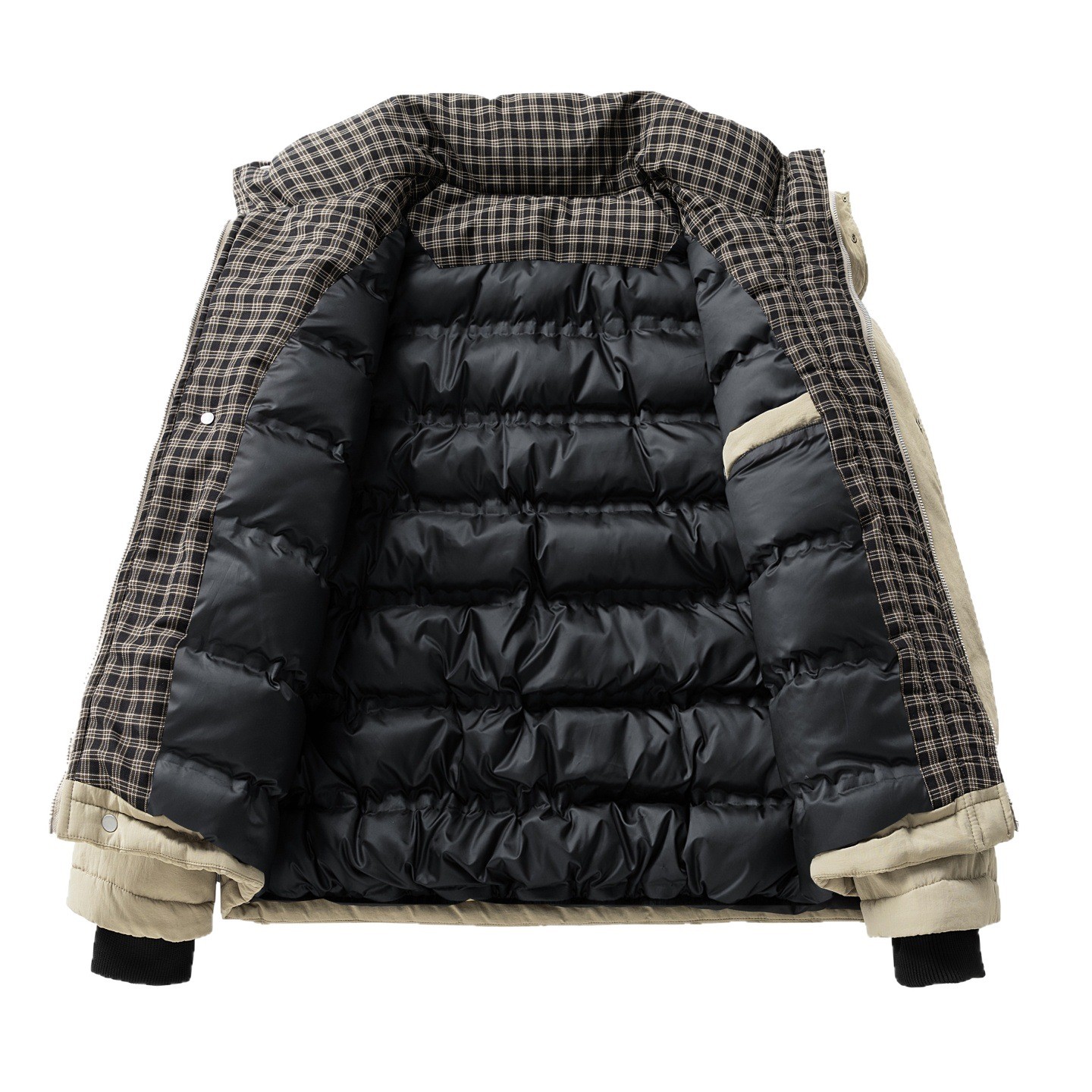 Invierno transfronterizo engrosado cuello de cuadrícula plumón chaqueta de algodón hombre suelto al aire libre ocio versátil chaqueta de algodón caliente